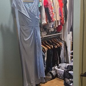 Light Blue Draped V-Neck Maxi Dress with Ruched Waist